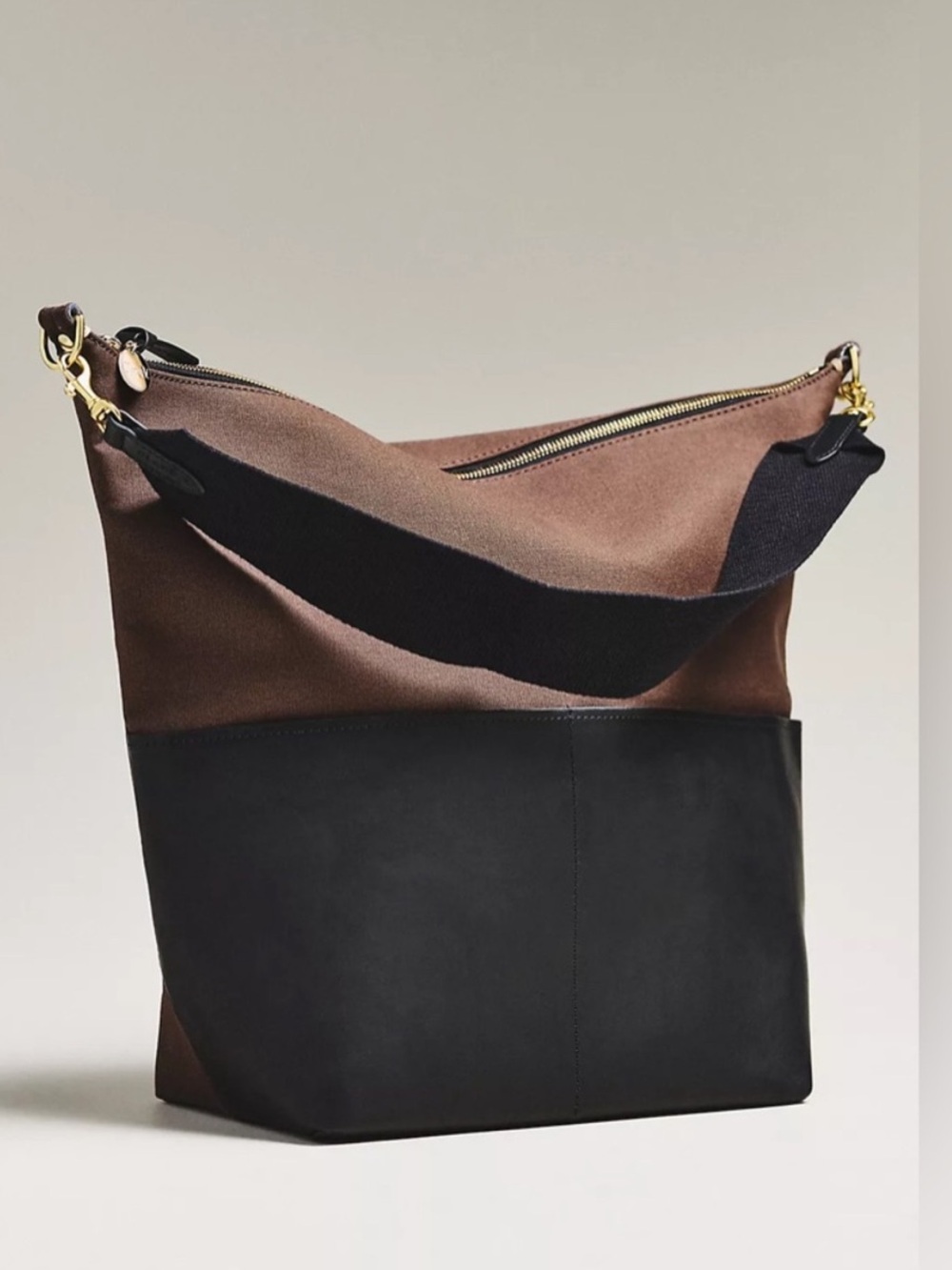 Clare V. Sophie Hobo Bag NWT Brown Canvas Black Leather Shoulder Purse